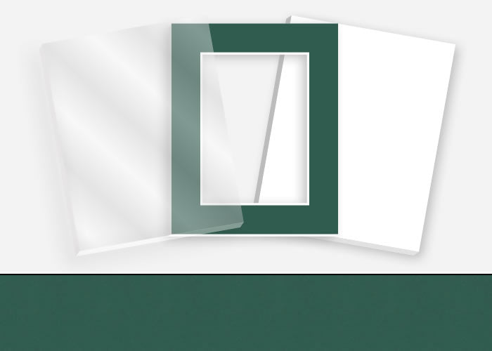 Pkg 065: Glass, Foamboard, and Mat #3342 (Midnight Green) with 2 inch Border