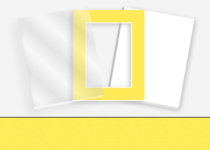Pkg 036: Acrylic, Foamboard, and Mat #0902 (Yellow) with 2 inch Border