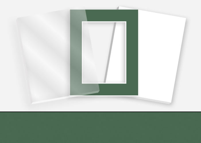 Pkg 059: Acrylic, Foamboard, and Mat #0988 (Wilmsbrg Green) with 2 inch Border