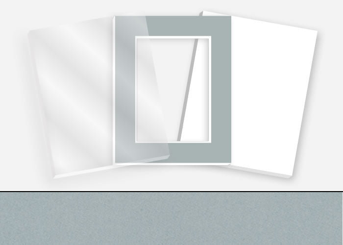 Standard Pkg 180: Acrylic, Foamboard, and Mat #C1024 (Dusty Blue) with 2 inch Border