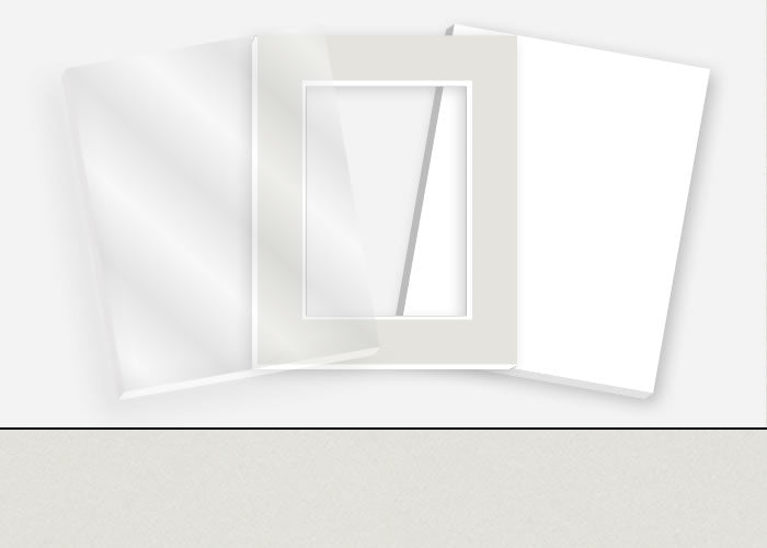 Standard Pkg 284: Acrylic, Foamboard, and Mat #C1025 (Medium Gray) with 2 inch Border