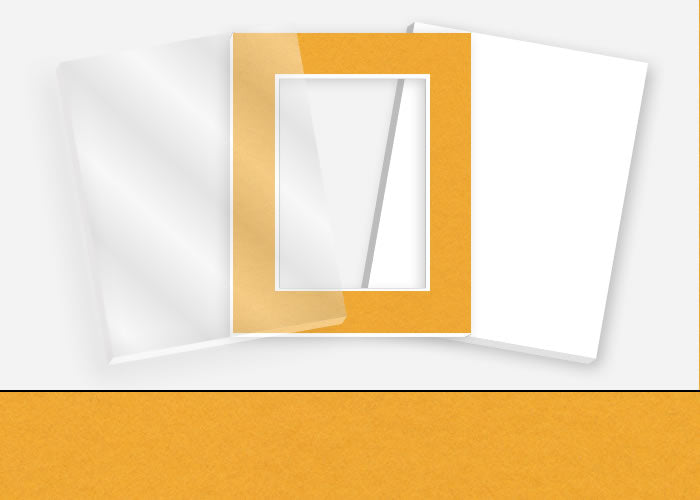 Standard Pkg 089: Acrylic, Foamboard, and Mat #C3320 (Saffron) with 2 inch Border