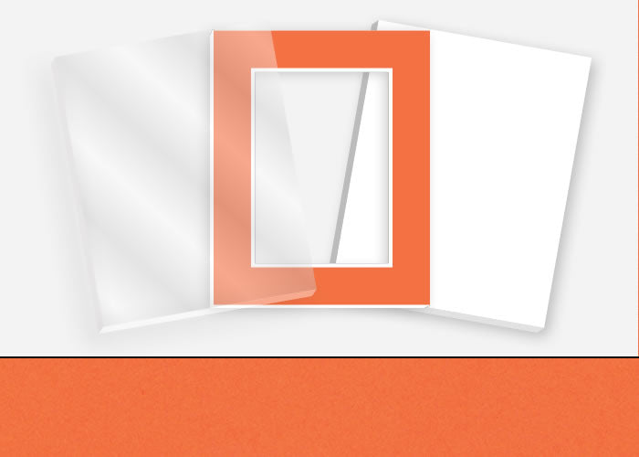 Standard Pkg 271: Acrylic, Foamboard, and Mat #C3325 (Mandarin) with 2 inch Border
