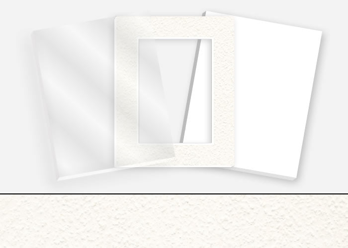 Standard Pkg 028: Glass, Foamboard, Mat #C34 (White/Cream Pebbled) with 2 inch Border