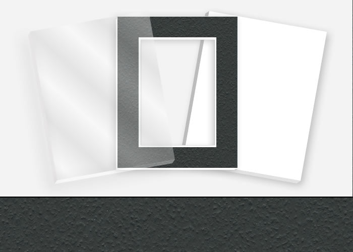 Standard Pkg 320: Acrylic, Foamboard, and Mat #C3921 (Black/White Pebbled) with 2 inch Border