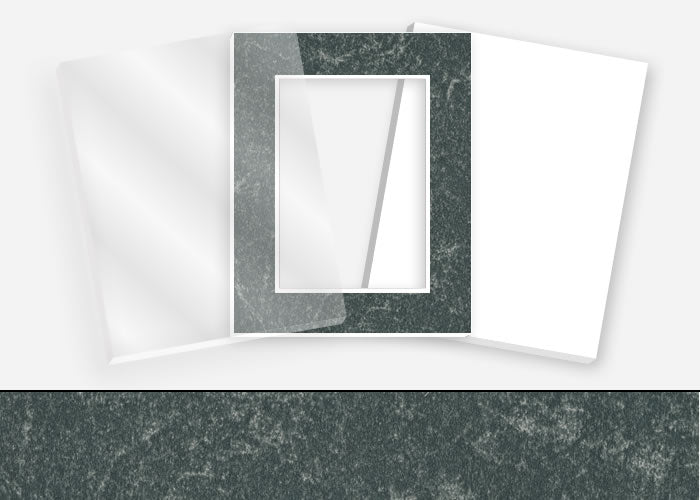 Standard Pkg 314: Acrylic, Foamboard, and Mat #C4404 (Black Marble) with 2 inch Border