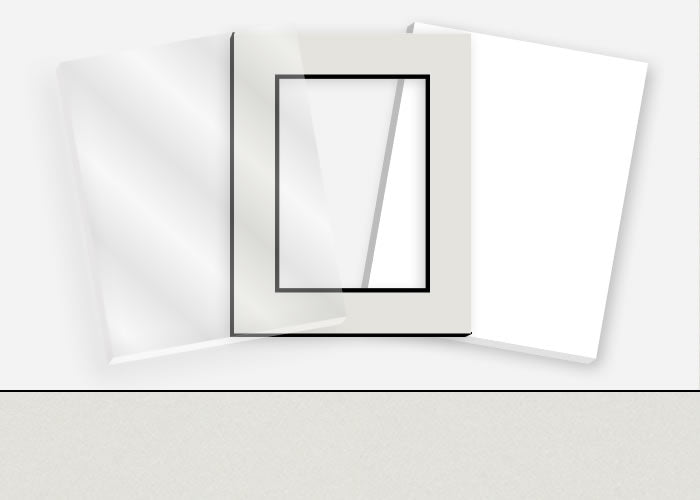 Standard Pkg 285: Acrylic, Foamboard, and Mat #C61025 (Medium Gray w/ Black Core) with 2 inch Border