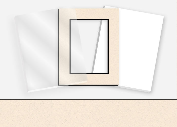 Standard Pkg 045: Acrylic, Foamboard, and Mat #C61028 (Spice Ivory w/ Black Core) with 2 inch Border