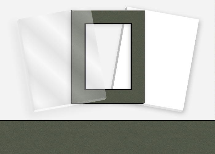 Standard Pkg 144: Glass, Foamboard, and Mat #C61032 (Dark Olive w/ Black Core) with 2 inch Border