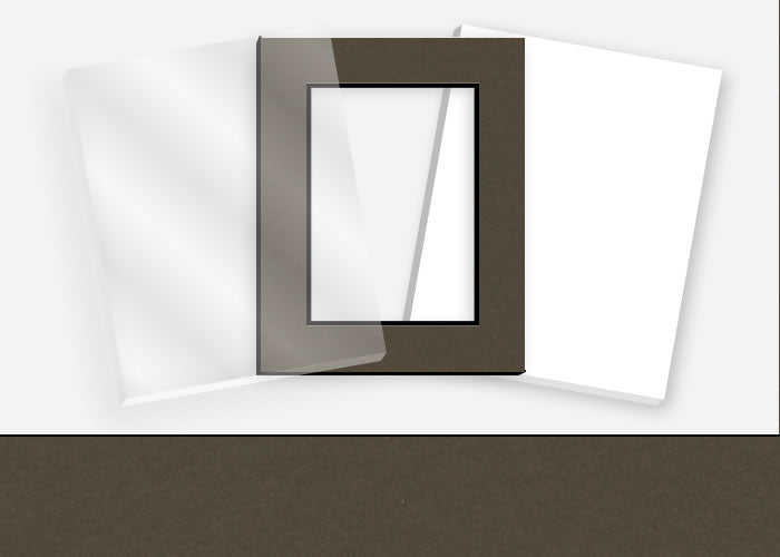 Standard Pkg 310: Acrylic, Foamboard, and Mat #C61033 (Dark Ash w/ Black Core) with 2 inch Border
