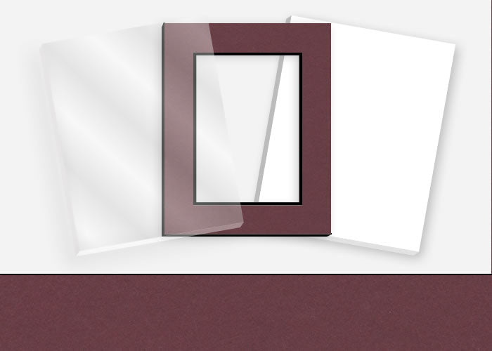 Standard Pkg 233: Acrylic, Foamboard, and Mat #C61038 (Maroon w/ Black Core) with 2 inch Border