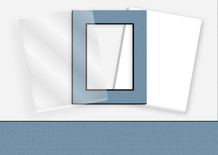 Standard Pkg 189: Glass, Foamboard, and Mat #C61073 (Biscay Blue w/ Black Core) with 2 inch Border