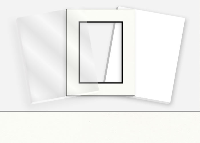 Standard Pkg 020: Glass, Foamboard, Mat #C63297 (Arctic White w/ Black Core) with 2 inch Border