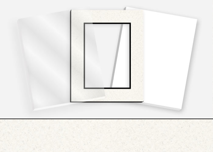 Standard Pkg 030: Glass, Foamboard, Mat #C63300 (Alabaster w/ Black Core) with 2 inch Border