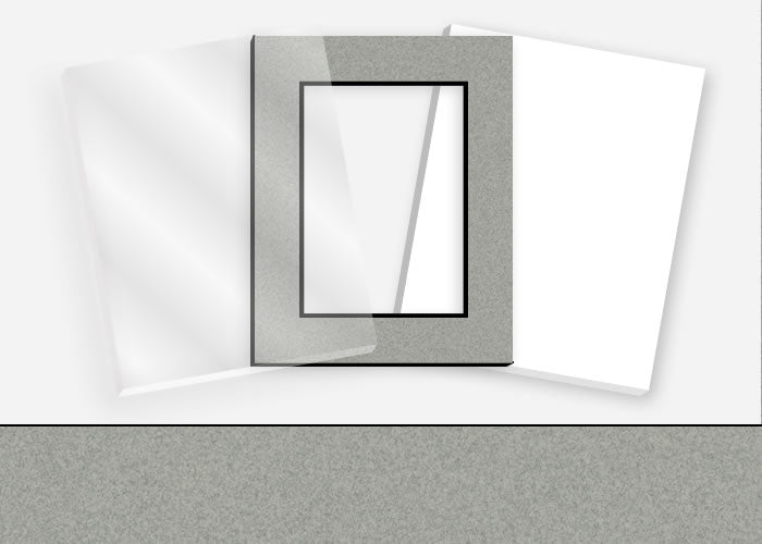 Standard Pkg 293: Acrylic, Foamboard, and Mat #C63311 (Granite w/ Black Core) with 2 inch Border