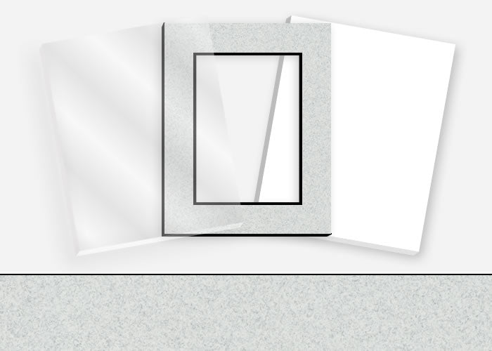 Standard Pkg 282: Acrylic, Foamboard, and Mat #C6915 (Fog w/ Black Core) with 2 inch Border