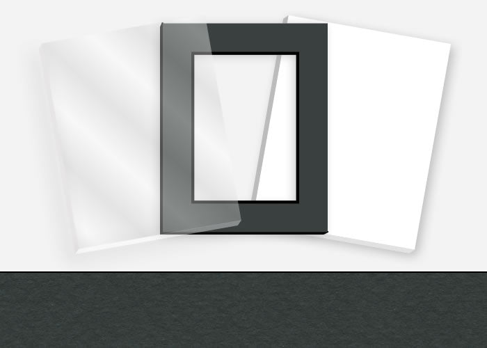 Standard Pkg 317: Acrylic, Foamboard, and Mat #C6989 (Raven Black w/ Black Core) with 2 inch Border