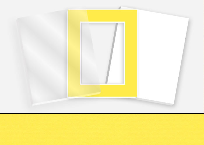 Standard Pkg 112: Acrylic, Foamboard, and Mat #C902 (Yellow) with 2 inch Border