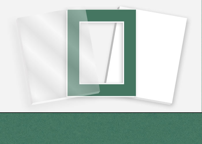 Standard Pkg 150: Acrylic, Foamboard, and Mat #C919 (Ivy Green) with 2 inch Border