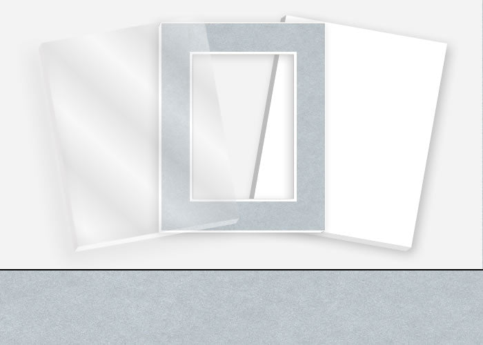 Standard Pkg 334: Glass, Foamboard, Mat #C969 (Silver) with 2 inch Border
