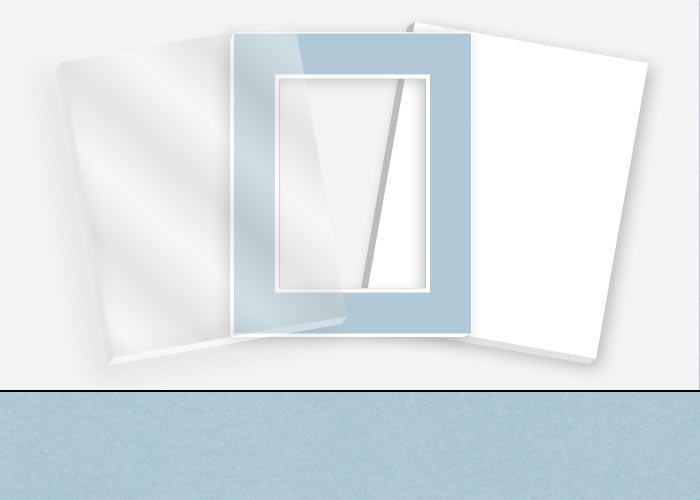 Standard Pkg 185: Acrylic, Foamboard, and Mat #C972 (French Blue) with 2 inch Border