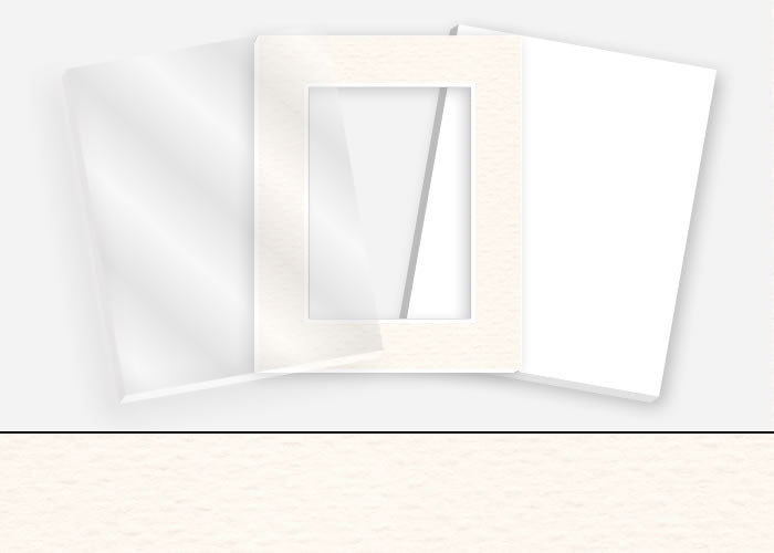 Standard Pkg 033: Glass, Foamboard, Mat #C987 (Palm Beach White) with 2 inch Border