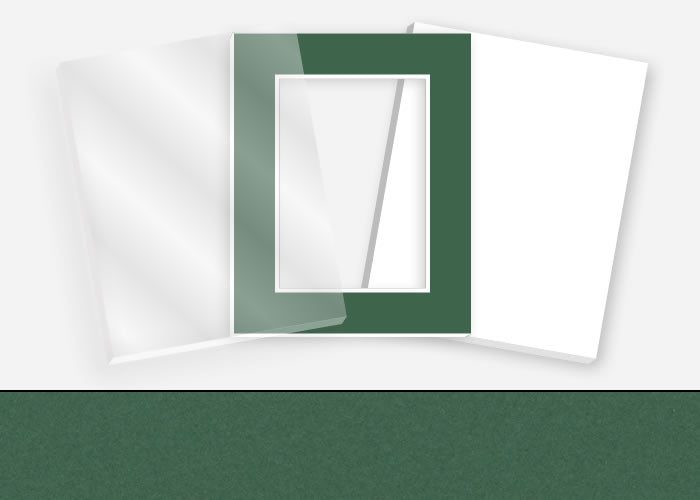 Standard Pkg 152: Acrylic, Foamboard, Mat #C988 (Williamsburg Green) with 2 inch Border