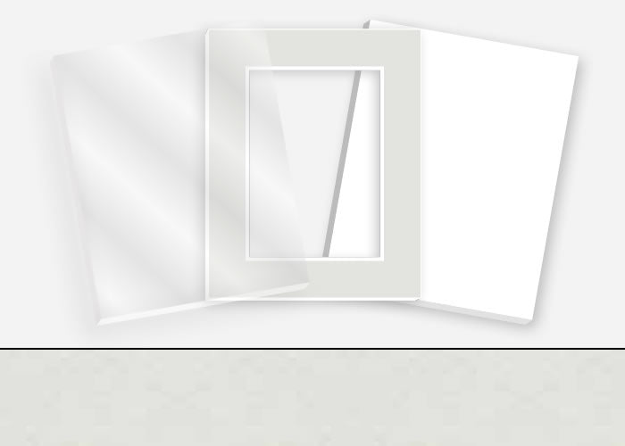 Standard Pkg 283: Acrylic, Foamboard, and Mat #CB130 (Berkshire Silver Mist) with 2 inch Border