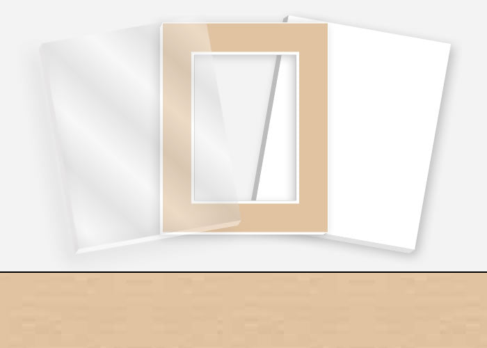 Standard Pkg 068: Glass, Foamboard, Mat #CB517 (Berkshire Dune) with 2 inch Border