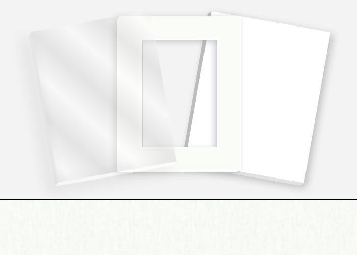 Standard Pkg 021: Glass, Foamboard, Mat #CBW97 (Berkshire Polar White) with 2 inch Border