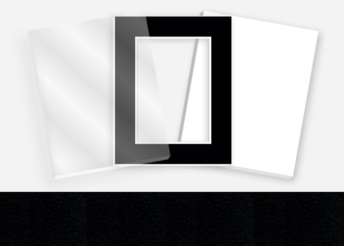 Standard Pkg 330: Glass, Foamboard, and Mat #PW1509 (Pebbled Black) with 2 inch Border