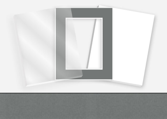 Standard Pkg 301: Acrylic, Foamboard, and Mat #PW5040 (London Grey) with 2 inch Border