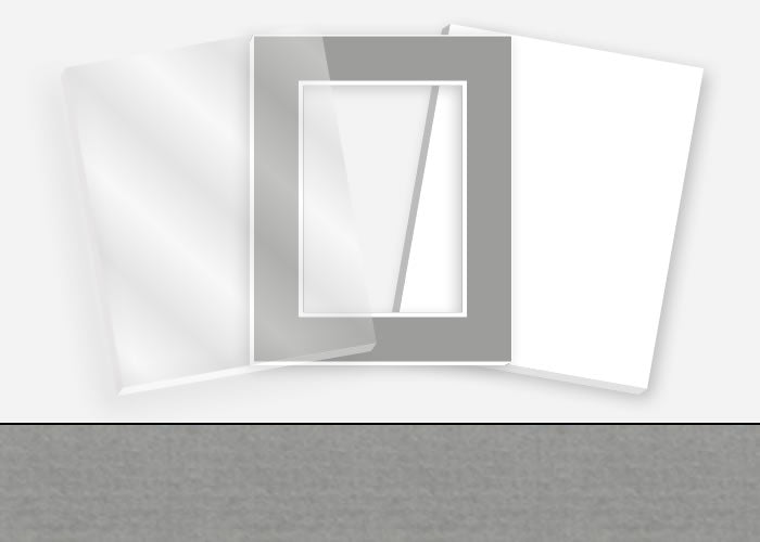 Standard Pkg 294: Acrylic, Foamboard, and Mat #PW5050 (Cloudy Grey) with 2 inch Border
