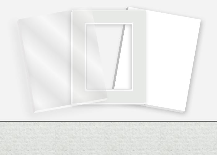 Standard Pkg 286: Acrylic, Foamboard, and Mat #PW507 (Mist) with 2 inch Border