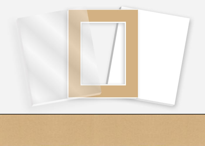 Standard Pkg 075: Acrylic, Foamboard, and Mat #PW526 (Tan) with 2 inch Border