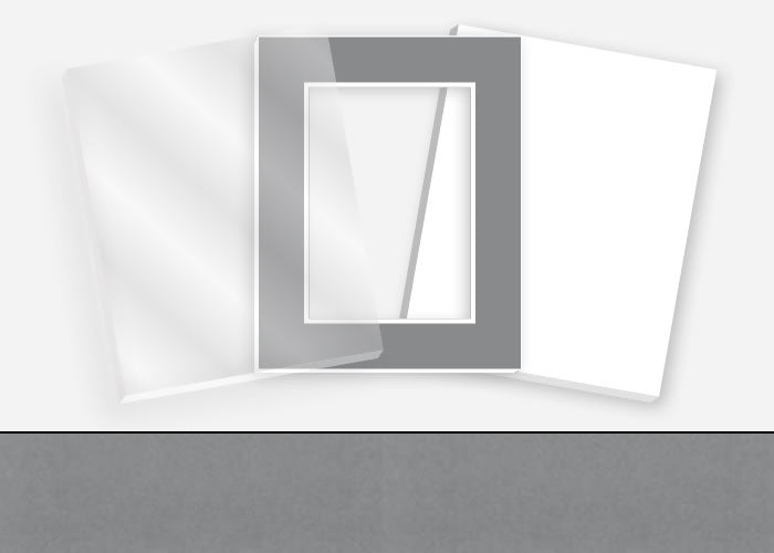 Standard Pkg 295: Glass, Foamboard, and Mat #PW555 (Misty Grey) with 2 inch Border