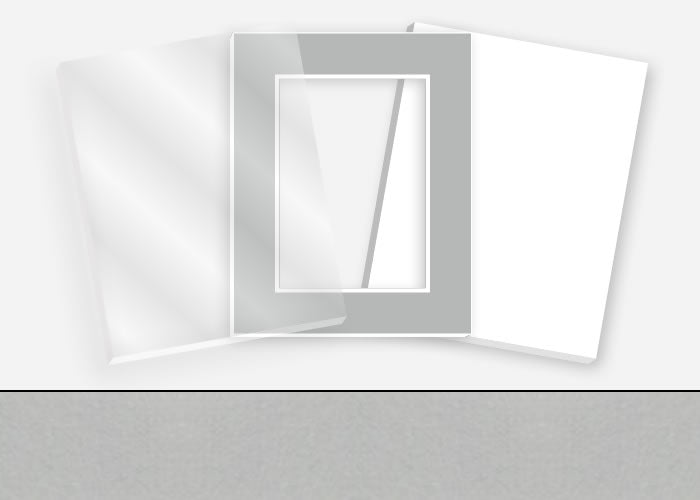 Standard Pkg 289: Acrylic, Foamboard, and Mat #PW557 (Silver Grey) with 2 inch Border