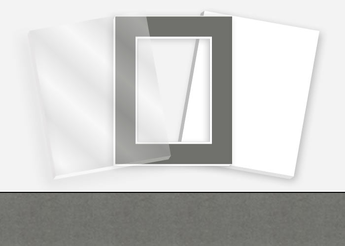 Standard Pkg 299: Acrylic, Foamboard, and Mat #PW560 (Soft Grey) with 2 inch Border