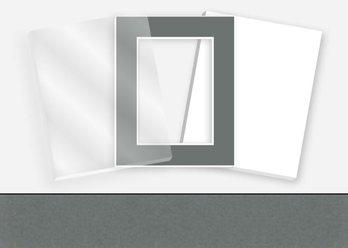 Standard Pkg 300: Acrylic, Foamboard, and Mat #PW566 (Cadet Grey) with 2 inch Border
