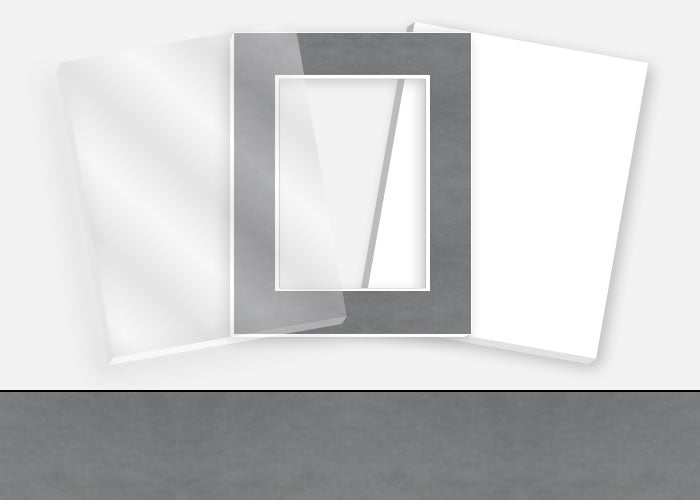 Standard Pkg 335: Glass, Foamboard, Mat #PW791 (Mercury) with 2 inch Border