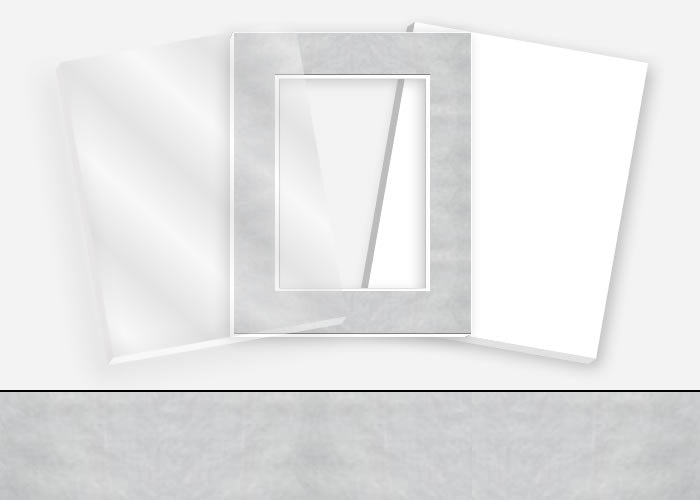 Standard Pkg 332: Acrylic, Foamboard, Mat #PW793 (Light Silver) with 2 inch Border